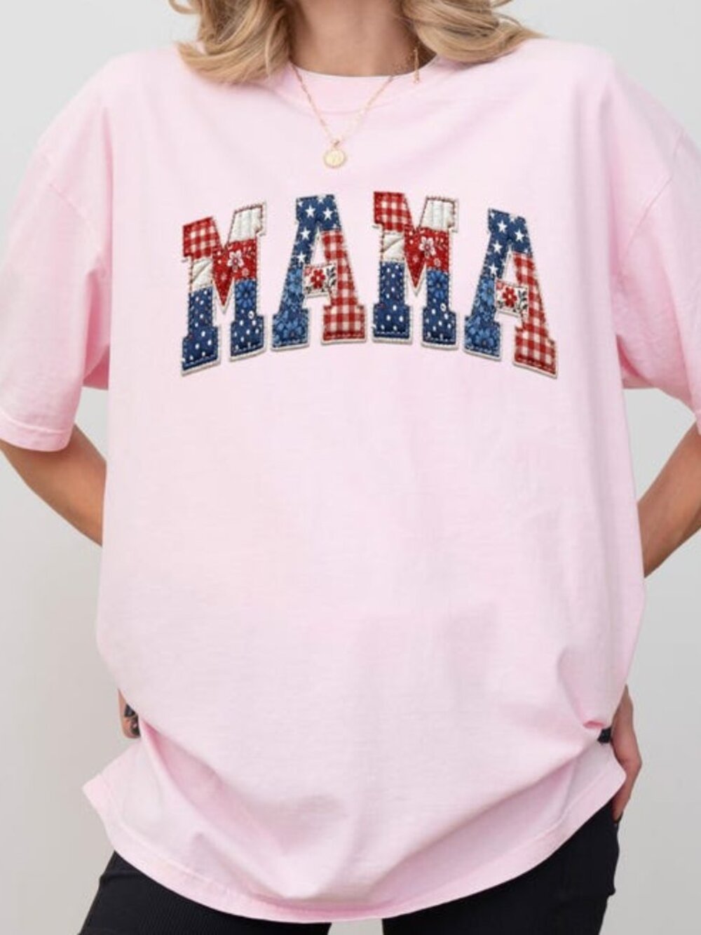 Faux Patchwork Mama T-Shirt, Mama Floral Grandma Shirt